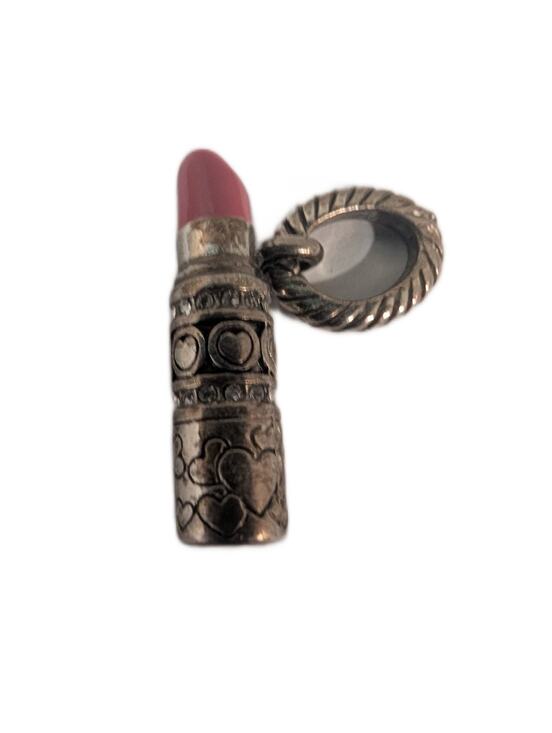 Brighton Jewelry - Brighton Lipstick Charm Silver Tone Pink Rhinestone Heart Design Swavorski RARE